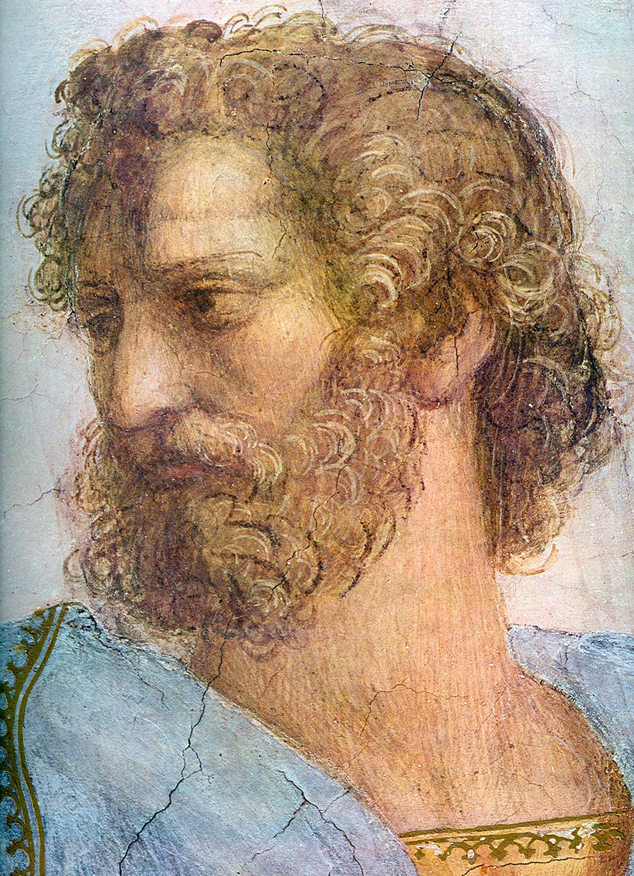 Aristoteles. Segnaturan huone. Ateenan koulun yksityiskohdat, 1509-1511 tekijältä Raffaello Sanzio Raphael