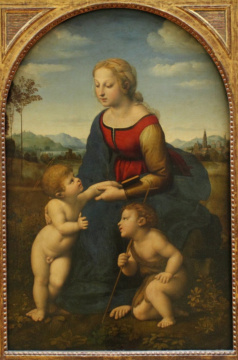 Madonna ja lapsi Pyhän Johannes Kastajan kanssa La belle jardinière tekijältä Raffaello Sanzio Raphael