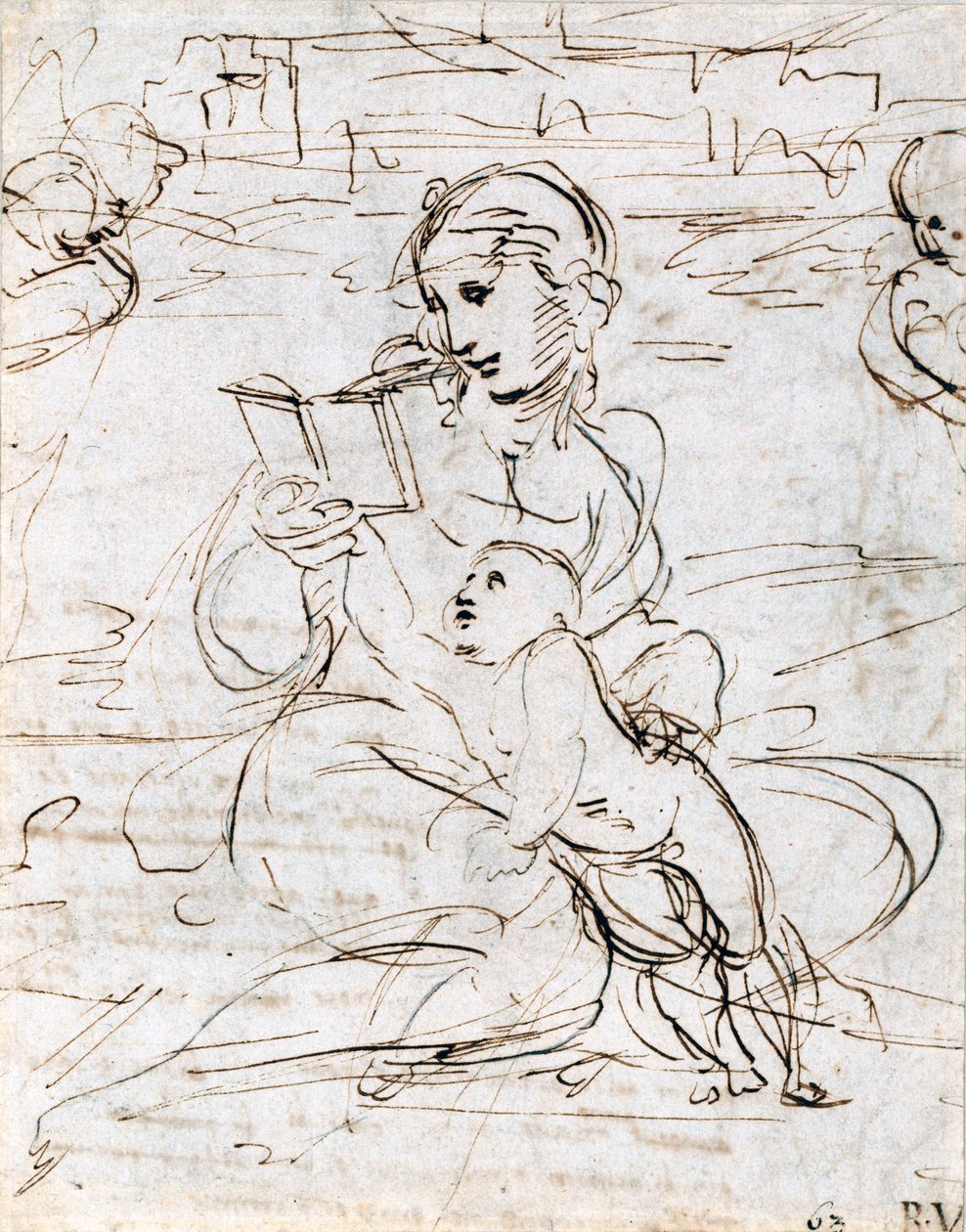 Lukee Madonna ja lapsi maisemassa kahden kerubin pään välissä, 1509 tekijältä Raffaello Sanzio Raphael