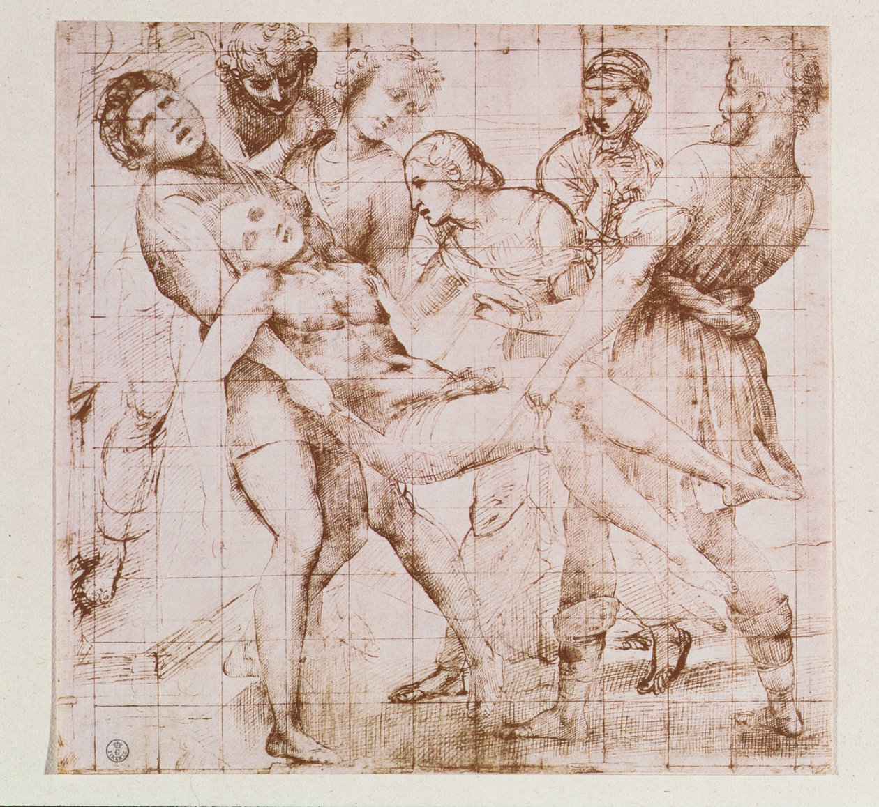 Tutkimus "hautaamista" varten Galleria Borghesessa, Roomassa (kynä ja muste) (katso myös 62308) tekijältä Raffaello Sanzio Raphael