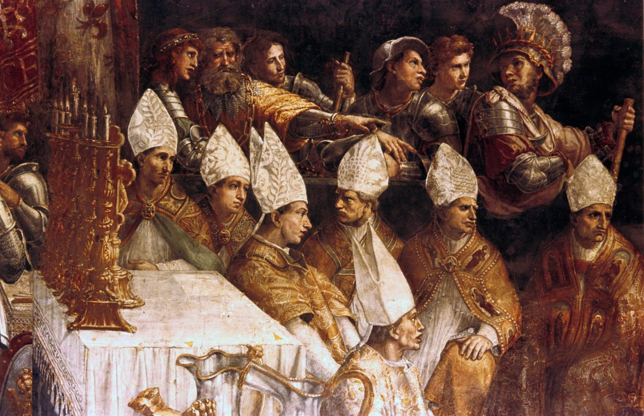 Kaarle Suuren kruunauksen yksityiskohta, c1514 tekijältä Raffaello Sanzio Raphael