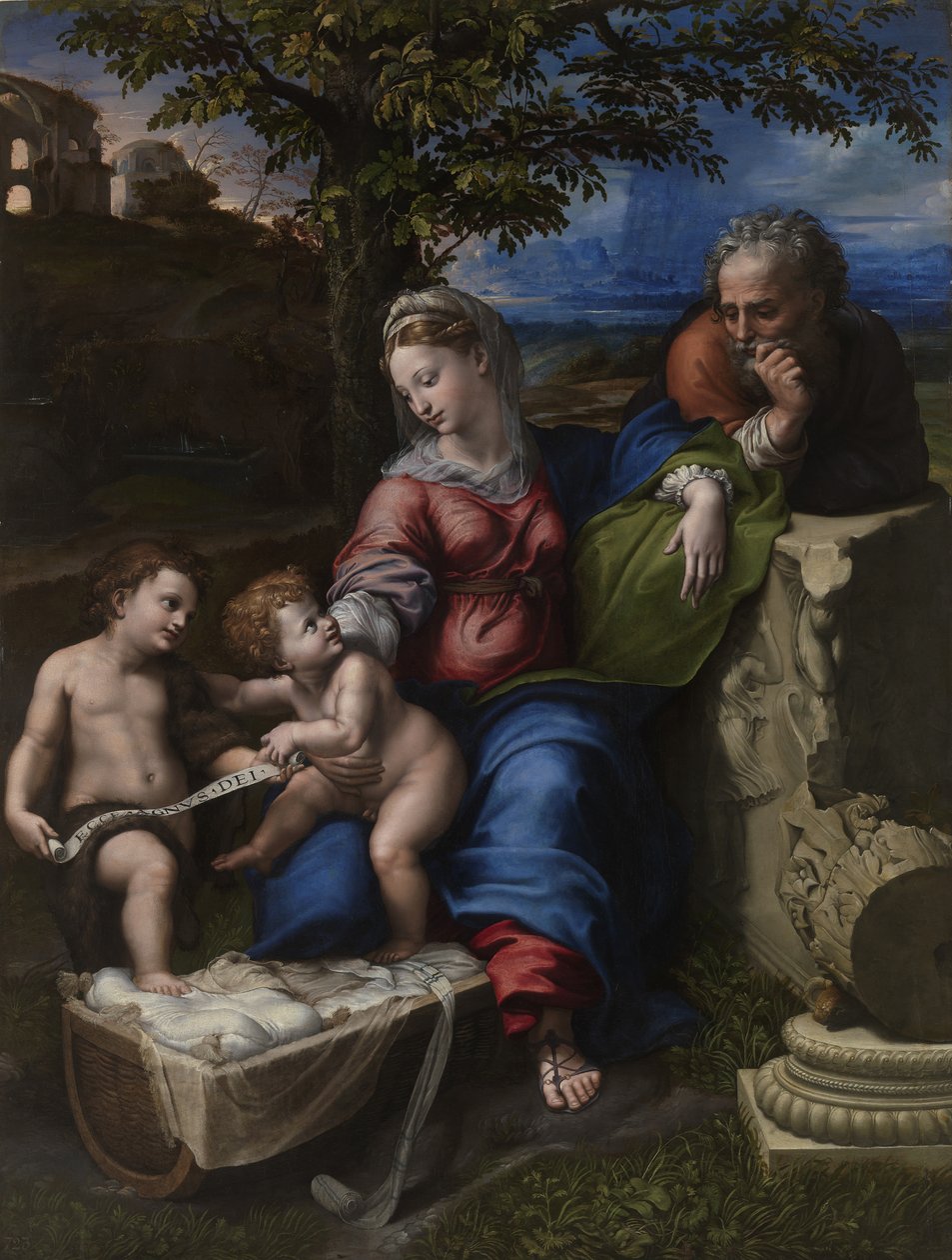 Pyhä perhe tammen alla, noin 1518 tekijältä Raffaello Sanzio Raphael