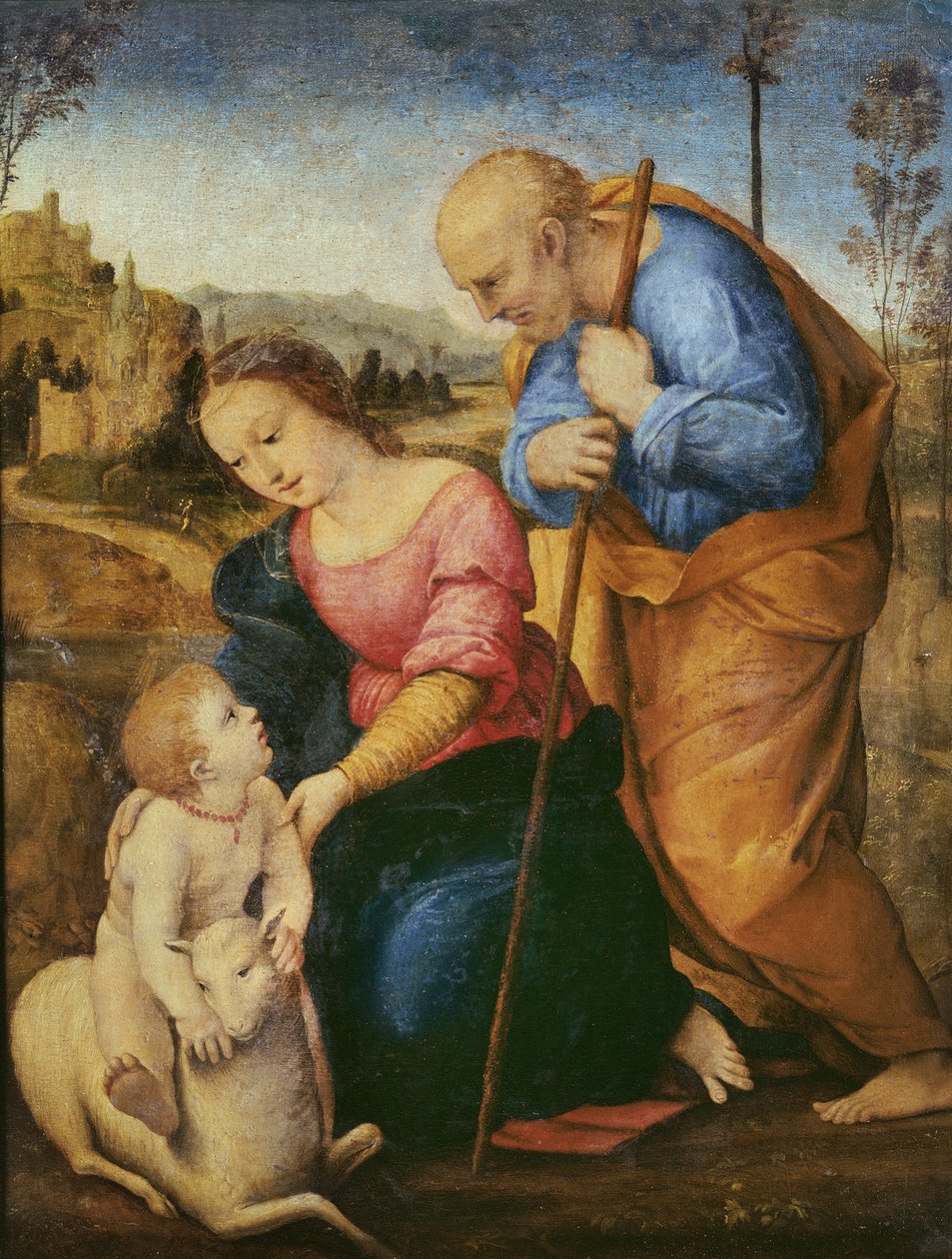 Pyhä perhe karitsan kanssa (öljy puulle) tekijältä Raffaello Sanzio Raphael