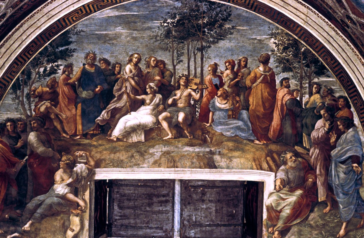 Parnassus, Stanza delle Segnatura, 1510-1511 tekijältä Raffaello Sanzio Raphael
