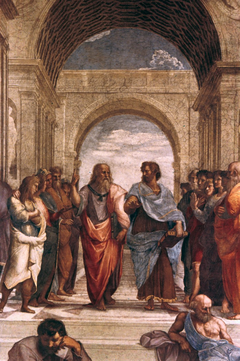 Ateenan koulu, Platonin ja Aristoteleen yksityiskohta, 1508-1511 tekijältä Raffaello Sanzio Raphael