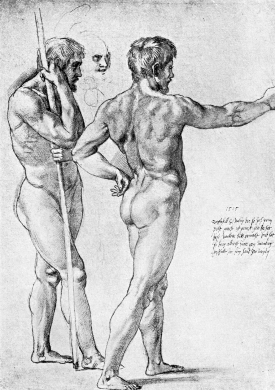 Kaksi miespuolista alastontutkimusta, 1515, 1912. tekijältä Raffaello Sanzio Raphael