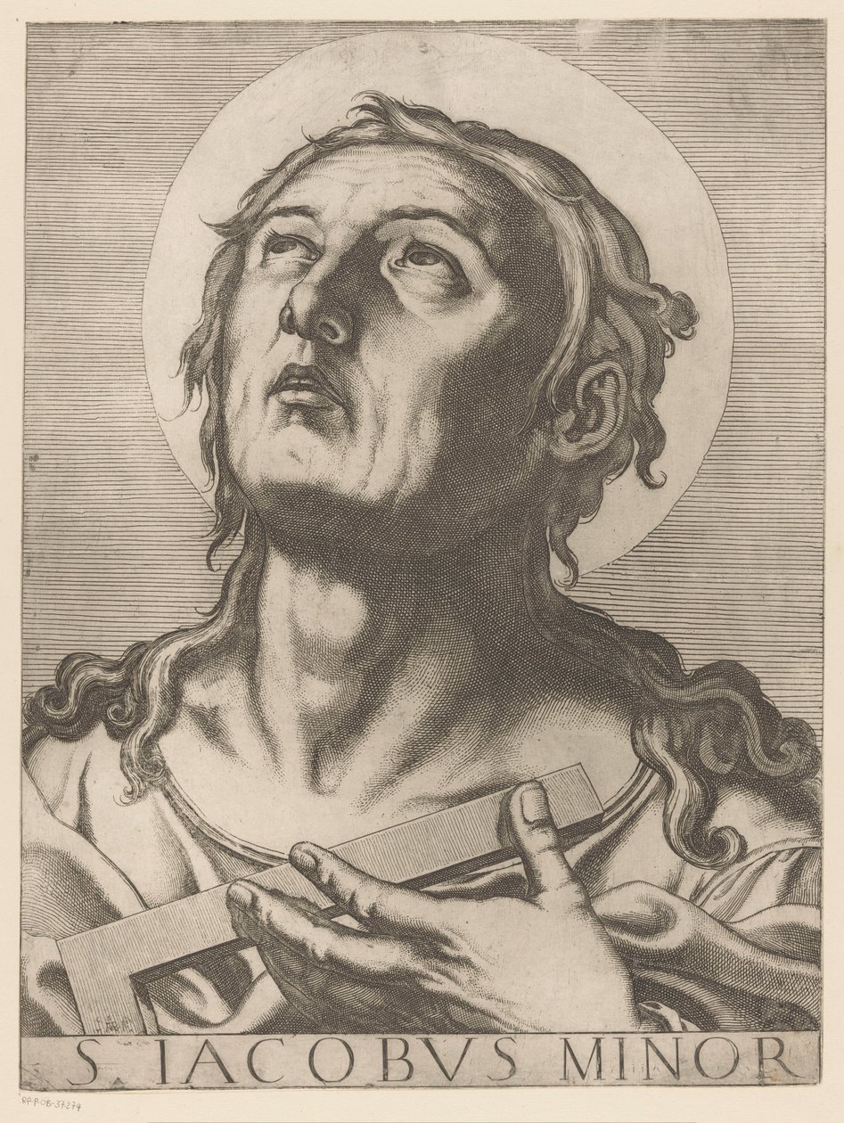 Heilige Jakobus de Mindere Pyhä Jaakob Pieni (otsikko esineessä) Christ, Mary en de twaalf apostelen (sarjan nimi) The Sacred Apostol College (sarjan nimi) tekijältä Raffaello Schiaminossi