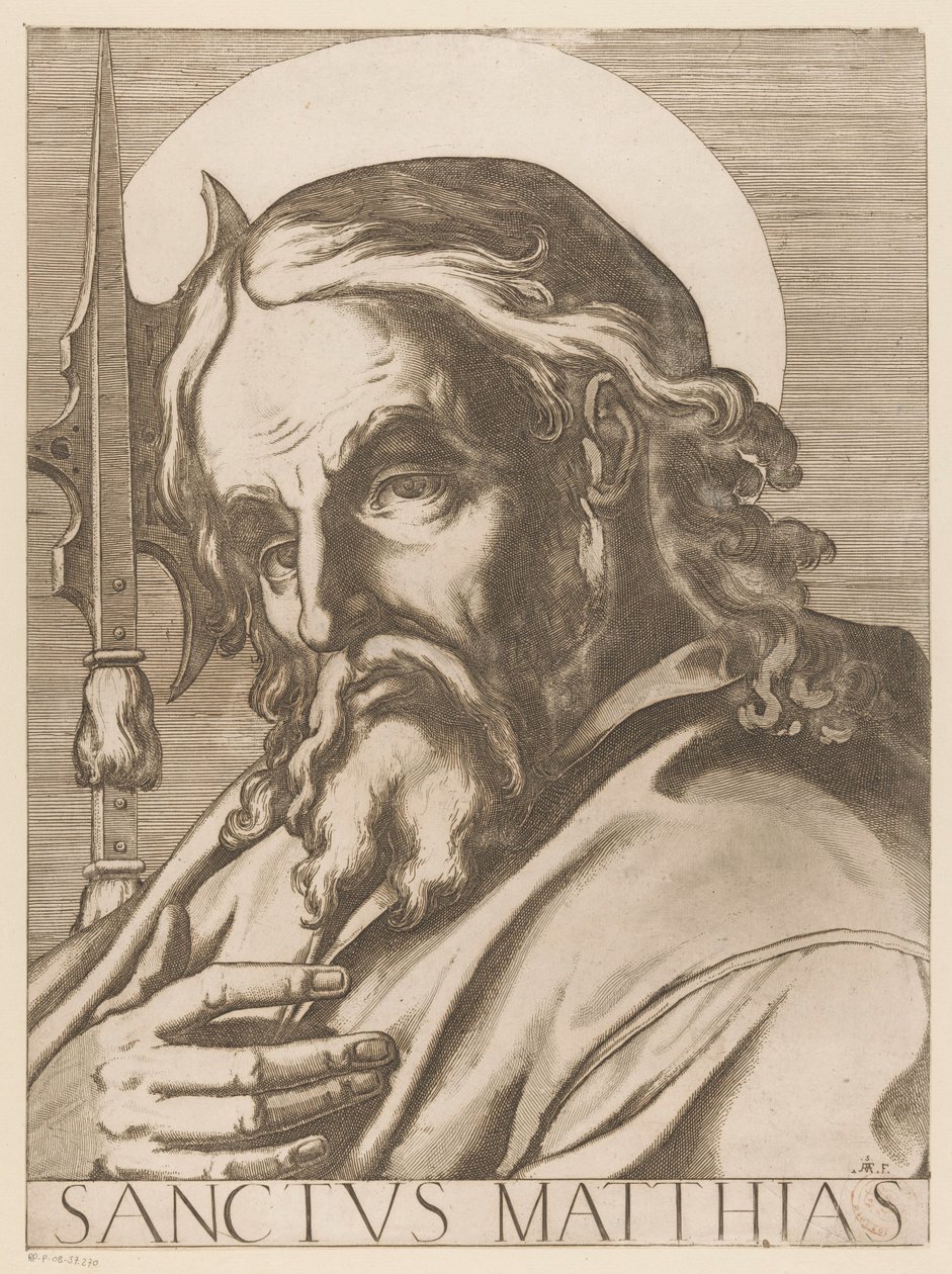 Pyhä Matteus Pyhä Mattias (otsikko esineessä) Christ, Mary en de twaalf apostelen (sarjan nimi) The Sacred Apostol College (sarjan nimi) tekijältä Raffaello Schiaminossi