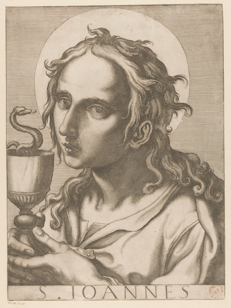 Johannes evankelista St. John (otsikko esineessä) Christ, Mary en de twaalf apostelen (sarjan nimi) The Sacred Apostol College (sarjan nimi) tekijältä Raffaello Schiaminossi