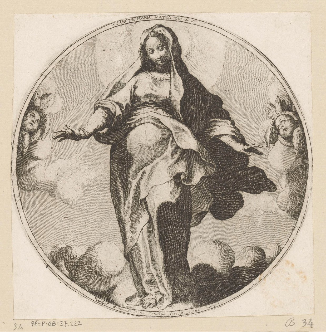 Mary pilvissä Sancta Maria Mater Dei (otsikko esineessä) tekijältä Raffaello Schiaminossi