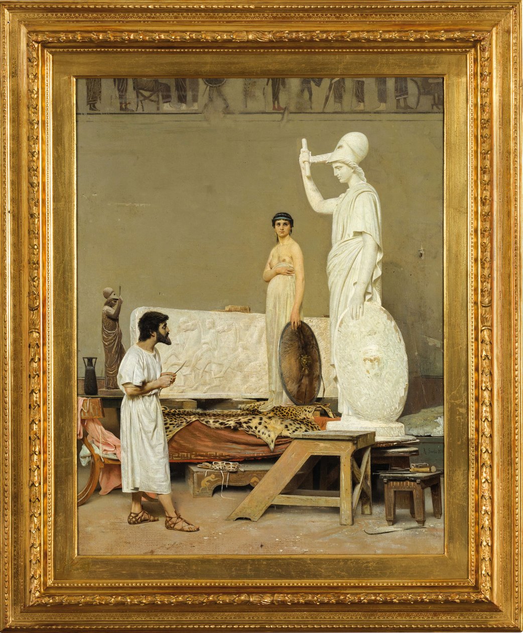 Phidias työskentelee Minerva-patsasta, 1869. tekijältä Raffaello Sorbi
