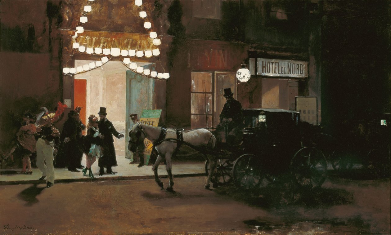 Naamiapallon jättäminen - Madrazo y Garreta, Raimundo de (1841-1920) - noin 1885 - Öljy puulle - 49x80,5 - Museo Carmen Thyssen, Málaga tekijältä Raimundo de Madrazo y Garreta