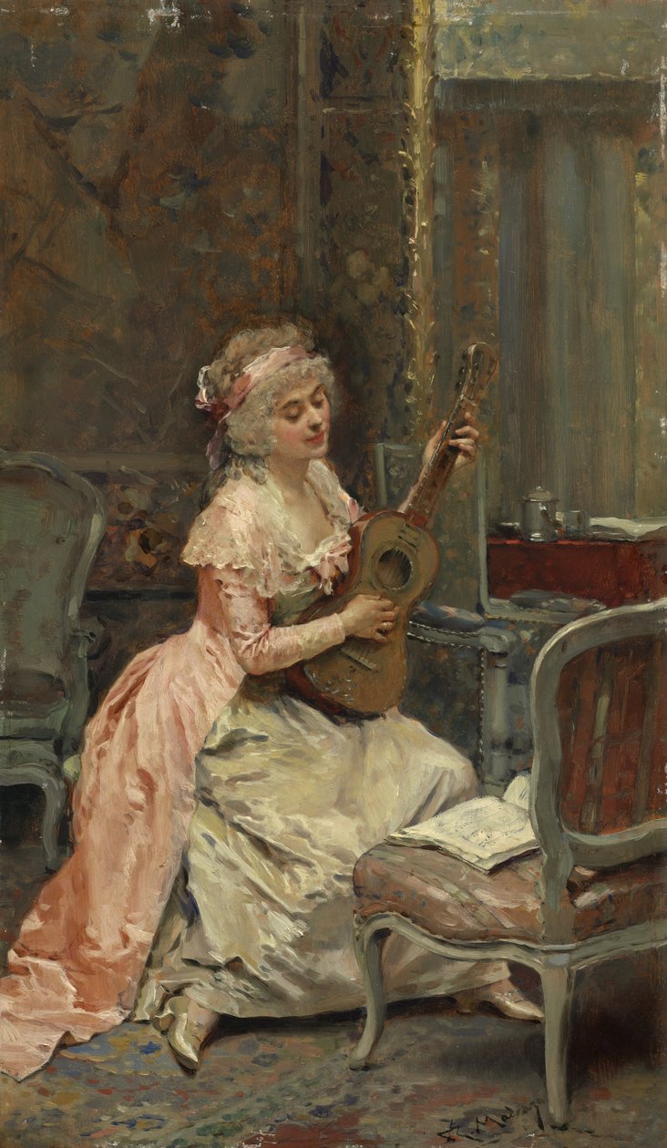 Nainen kitaralla, n. 1870 tekijältä Raimundo de Madrazo y Garreta
