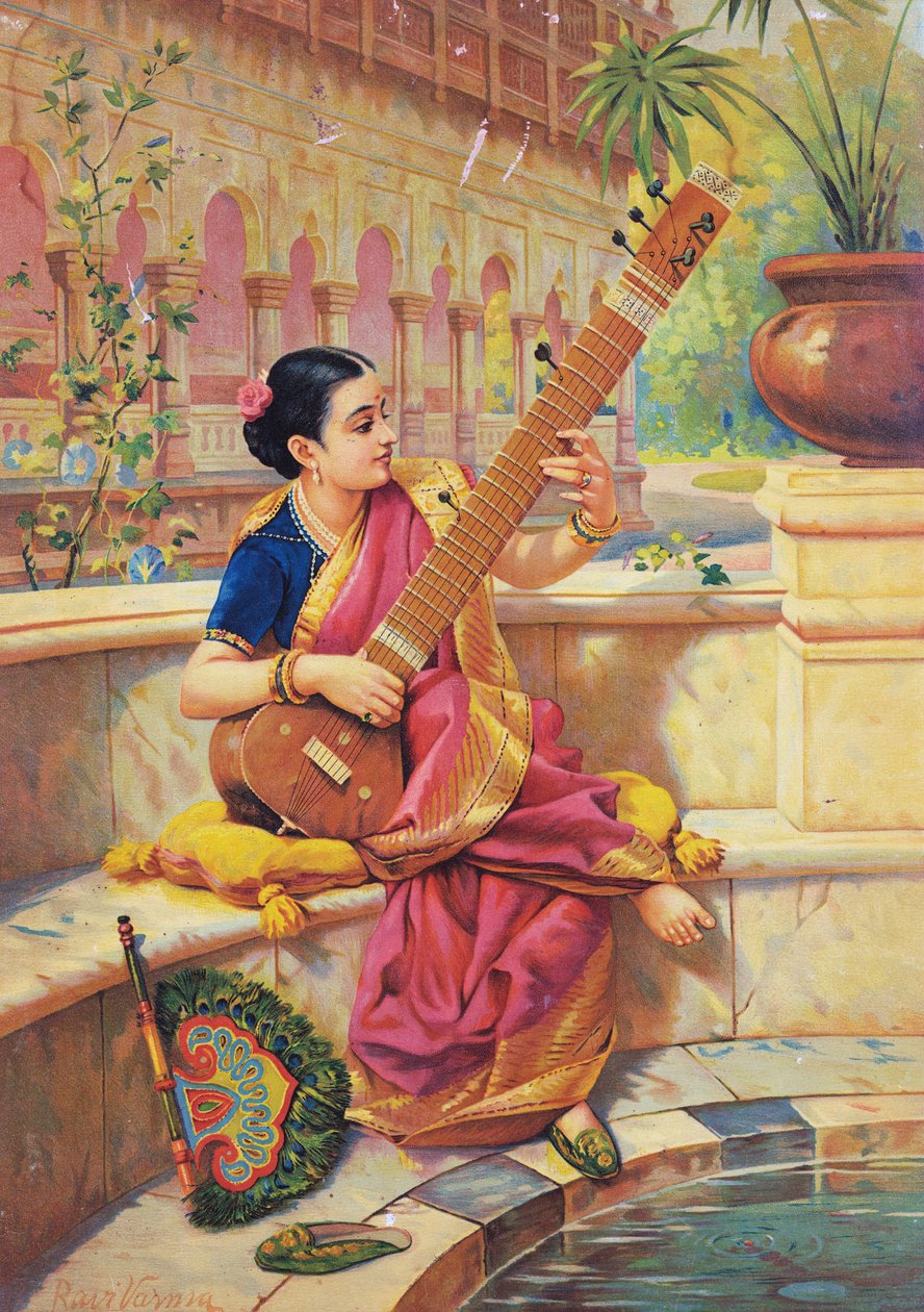Kadambari soittaa sitaria, edit tekijältä Raja Ravi Varma