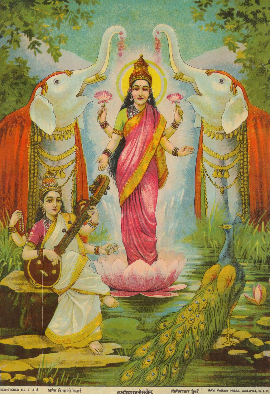 Lakshmi Saraswati Sanyog, kirjoittanut Raja Ravi Varma tekijältä Raja Ravi Varma