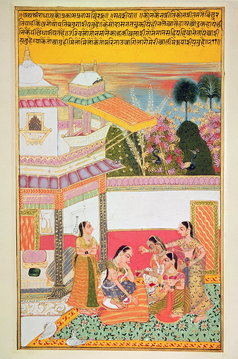 Nainen kuolee kämmenet, Bundista, 1800 (wc paperilla) tekijältä Rajasthani School