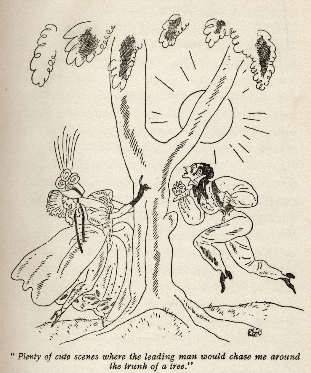 "Plenty of Cute Scenes...", kuvitus Anita Loosin vuonna 1928 julkaistusta "But Gentlemen Marry Brunettes" -kirjasta tekijältä Ralph Barton