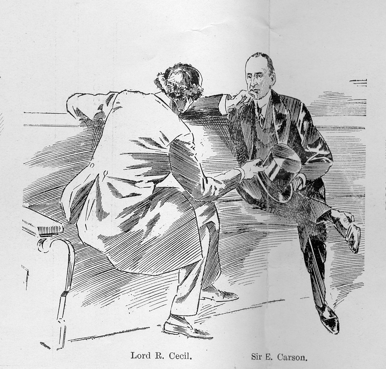 Pieni puhe takapenkeillä artikkelista "The Resembling of Parliament", joka julkaistiin "The Graphic" -lehdessä 27. lokakuuta 1906 tekijältä Ralph Cleaver