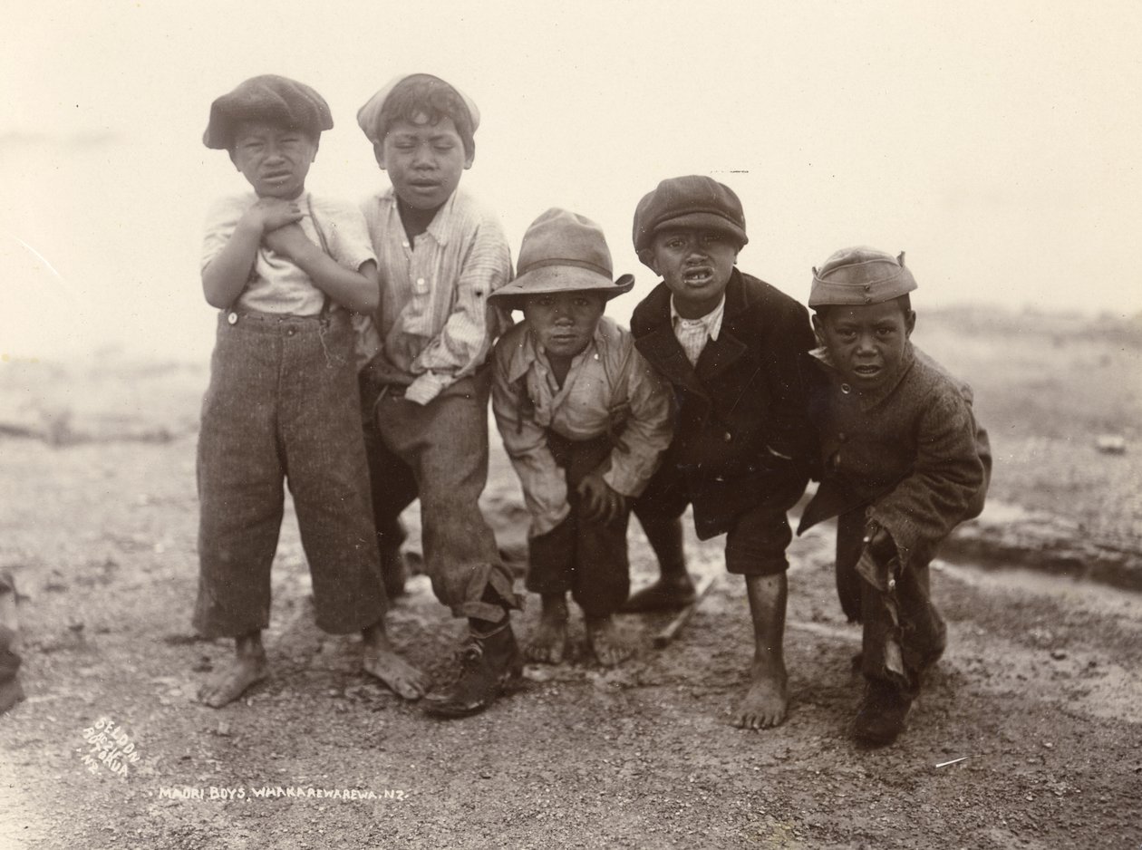 Maori Boys, Whakarewarewa, n. 1910 (hopeagelatiiniprintti) tekijältä Ralph Seldon