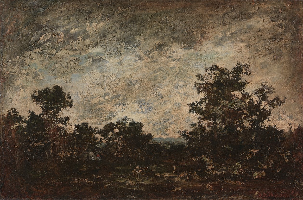 Intiaanileiri, n.1890 (öljy kankaalle) tekijältä Ralph Albert Blakelock