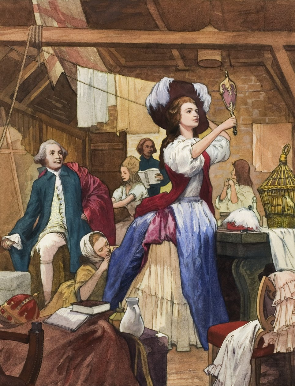 Sarah Siddons (1755-1831) pukeutumishuoneessaan (guassi paperille). tekijältä Ralph Bruce