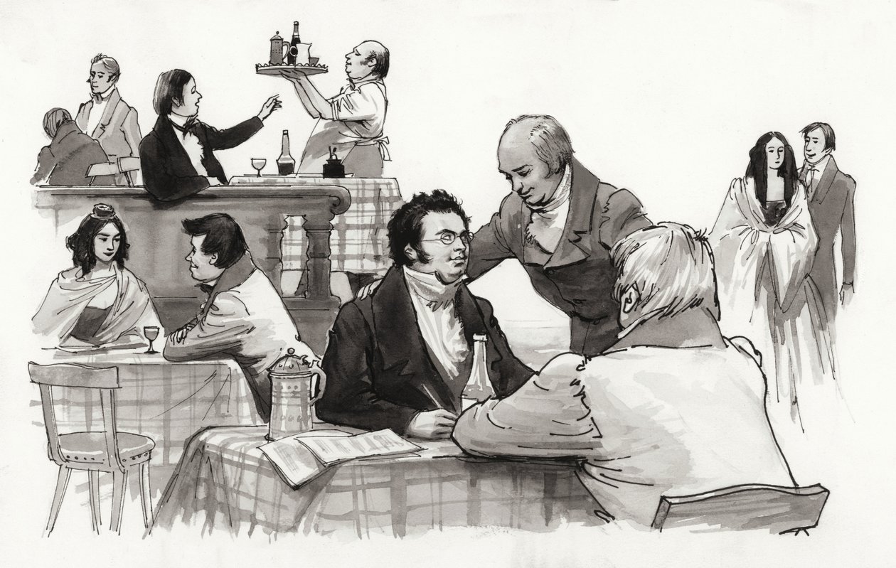 Schubert ja ystävät (guassi paperille) tekijältä Ralph Bruce