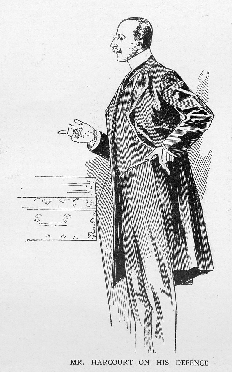 Harcourt puolustuksesta, artikkelista "The Reassembling of Parliament", joka julkaistiin "The Graphic" -lehdessä 27. lokakuuta 1906. tekijältä Ralph Cleaver