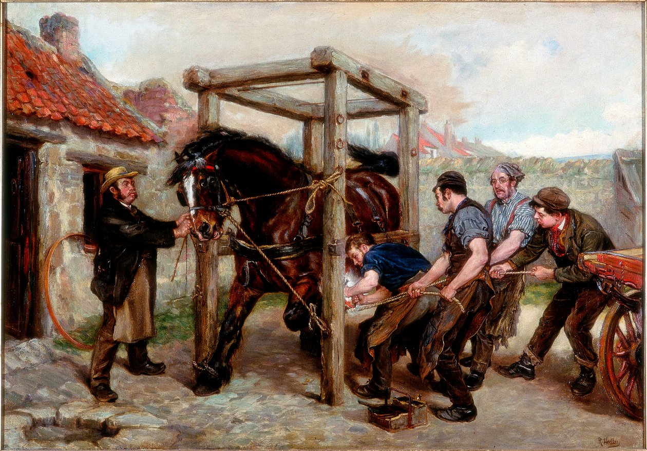 Shoeing the Bay Mare, n. 1885-1890 tekijältä Ralph Hedley