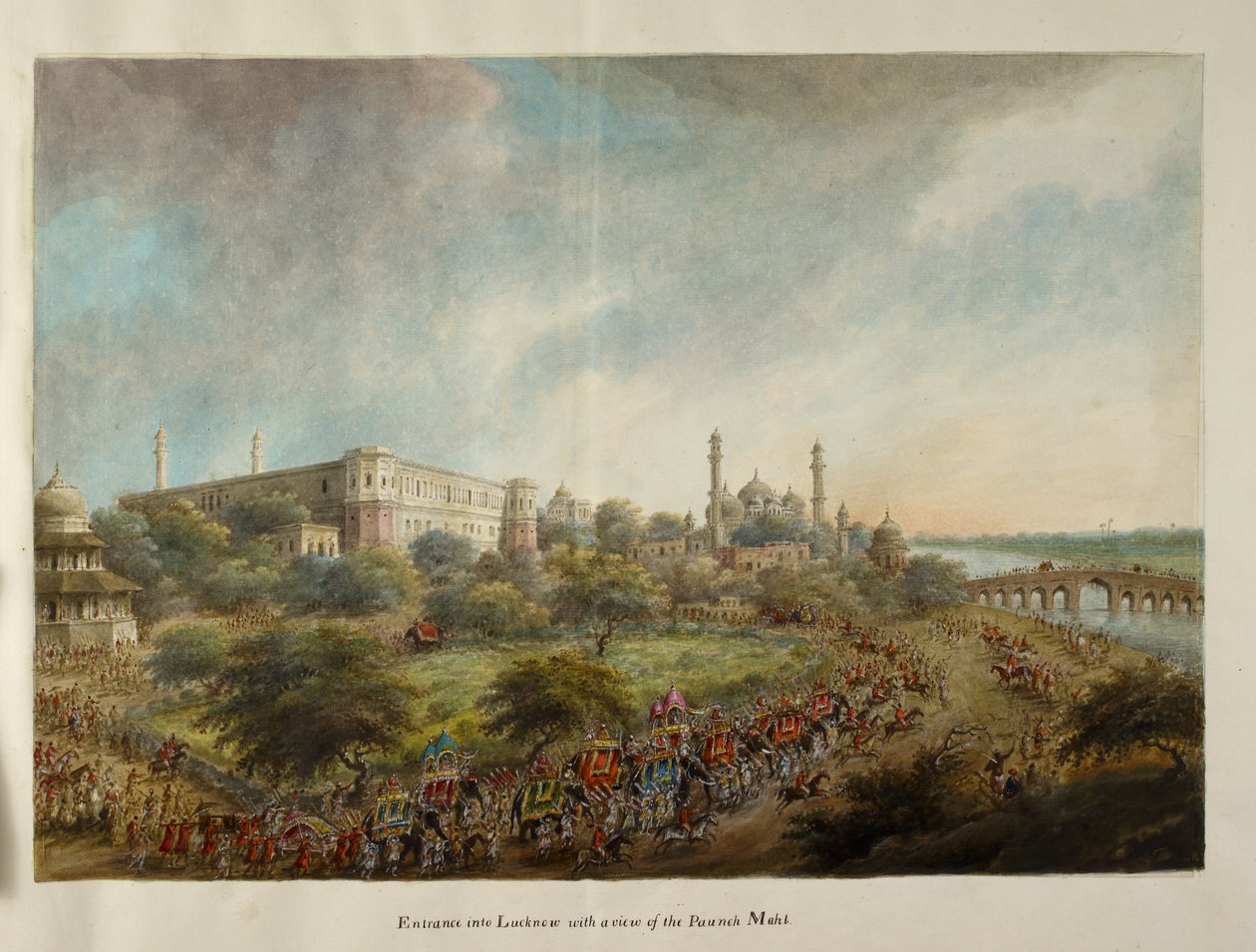 Lordi Hastingsin seurue saapumassa Lucknowin kaupunkiin norsun selässä, n. 1814-1815 (akvarelli paperille) tekijältä Ram Sita