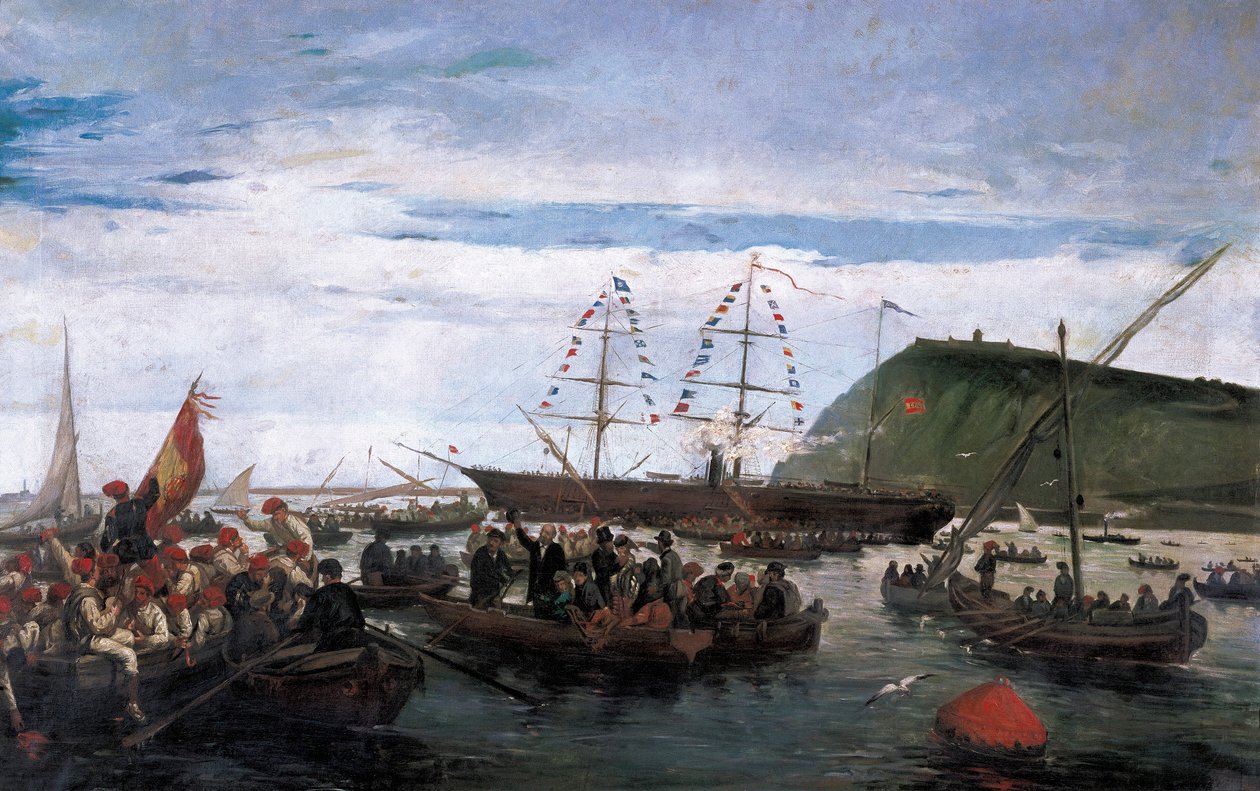 Katalonian vapaaehtoiset lähtevät sotaan Kuubassa vuonna 1870 tekijältä Ramón Padró y Pedret