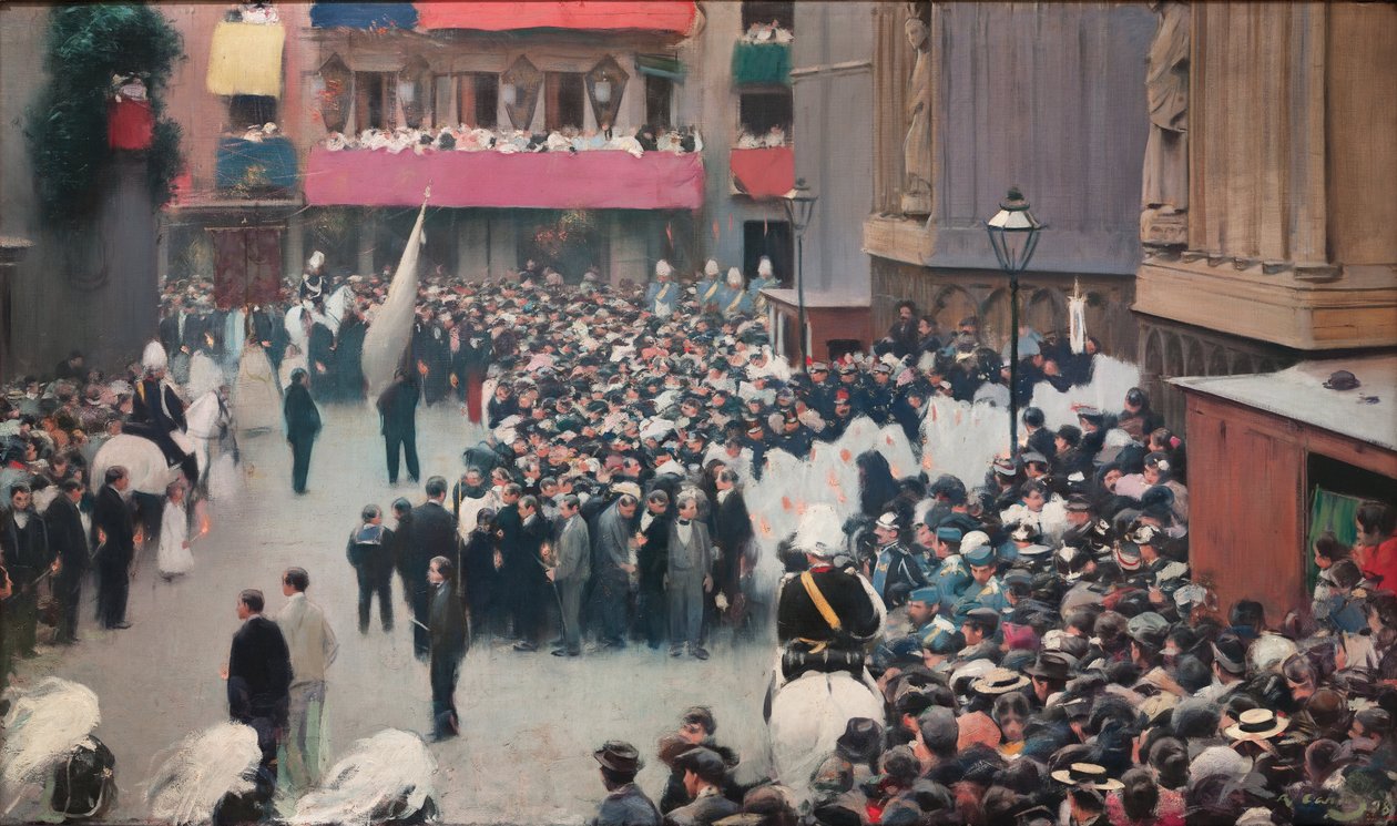 Corpus Christi -kulkue lähtee Santa Maria del Marin kirkosta tekijältä Ramon Casas i Carbo