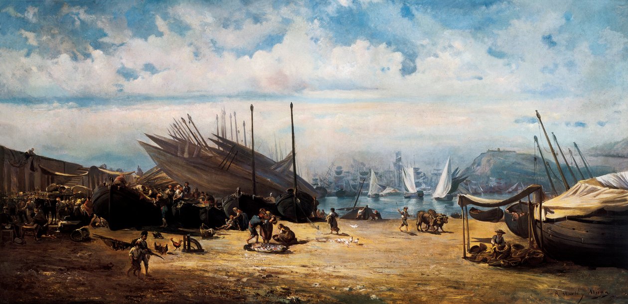 Barceloneta (Barcelonan keskusta). Ramon MARTI i ALSINA (1826-1894) maalaus tekijältä Ramón Martí Alsina