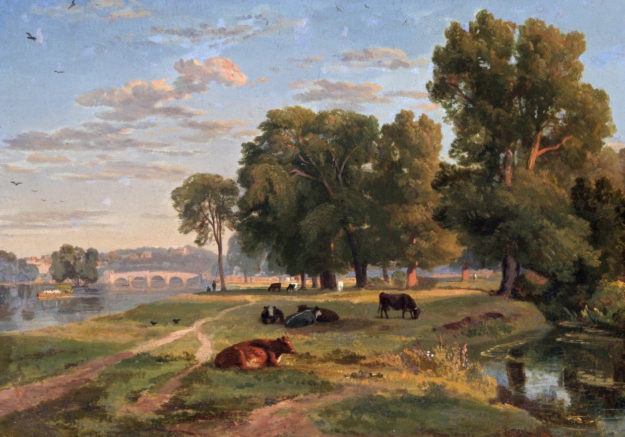 Thames Richmondissa Middlesex-pankista katsoen siltaa kohti tekijältä Ramsay Richard Reinagle