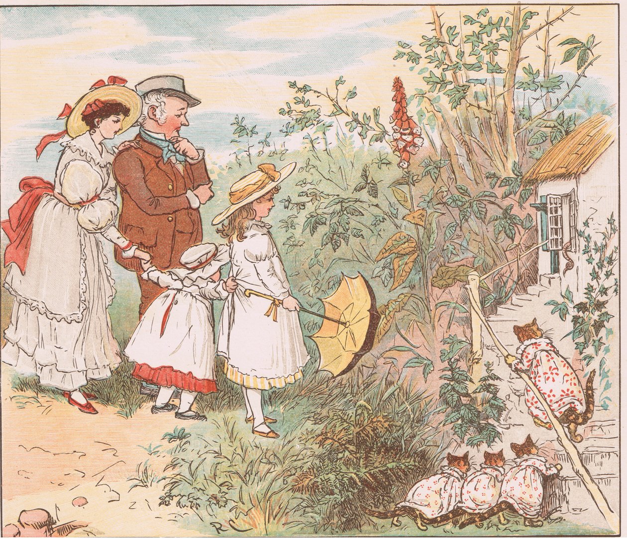 Kissa ja hänen pennut tulivat sisään tekijältä Randolph Caldecott