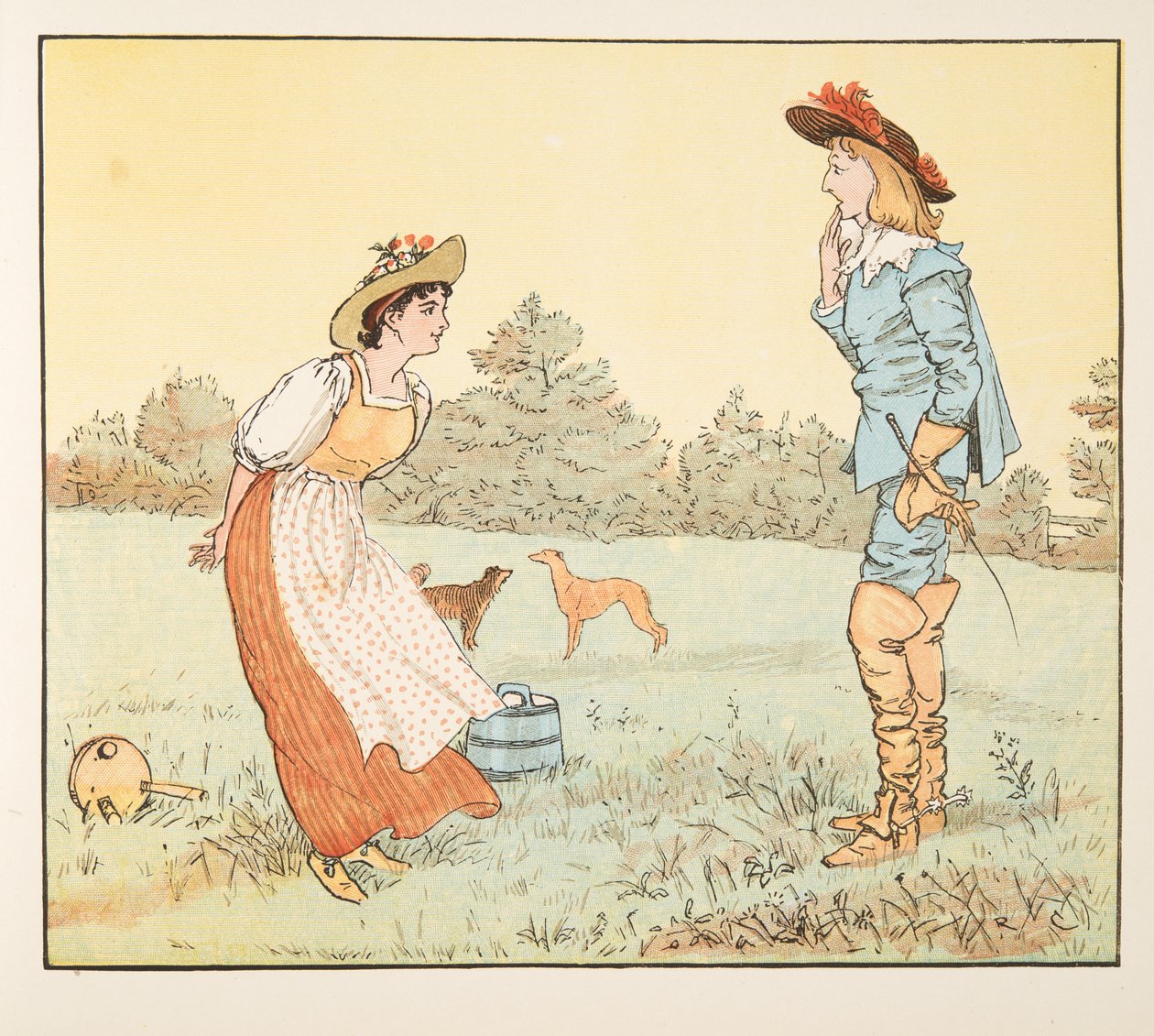 "Sitten en voi mennä naimisiin kanssasi, Pretty Maid!", The Hey Diddle Diddle Picture Book, pub.1882 tekijältä Randolph Caldecott