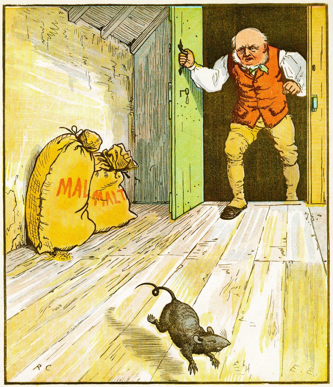 Tämä on rotta, joka söi maltaita, joka makasi talossa, jonka Jack rakensi, kuvitus elokuvalle The House, jonka Jack rakensi, 1887 tekijältä Randolph Caldecott