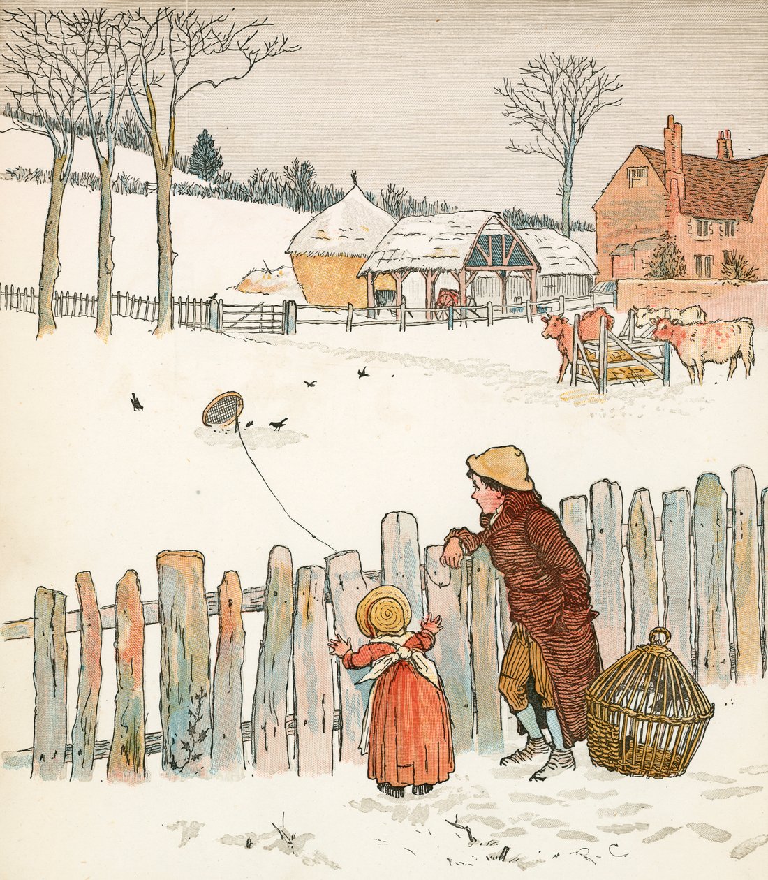 Neljä ja kaksikymmentä mustarastas (värilitografia) tekijältä Randolph Caldecott