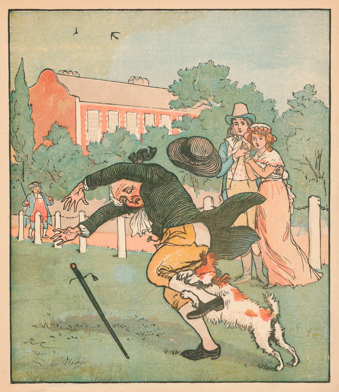 Islingtonin hyvä mies purrut koiran, v. 1879. tekijältä Randolph Caldecott