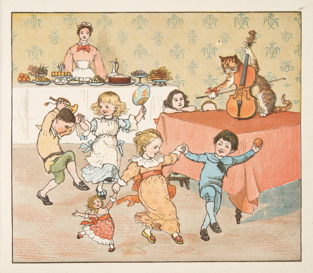 Hey, diddle, diddle, The Hey Diddle Diddle Picture Bookista, pub.1882 (värikaiverrus) tekijältä Randolph Caldecott