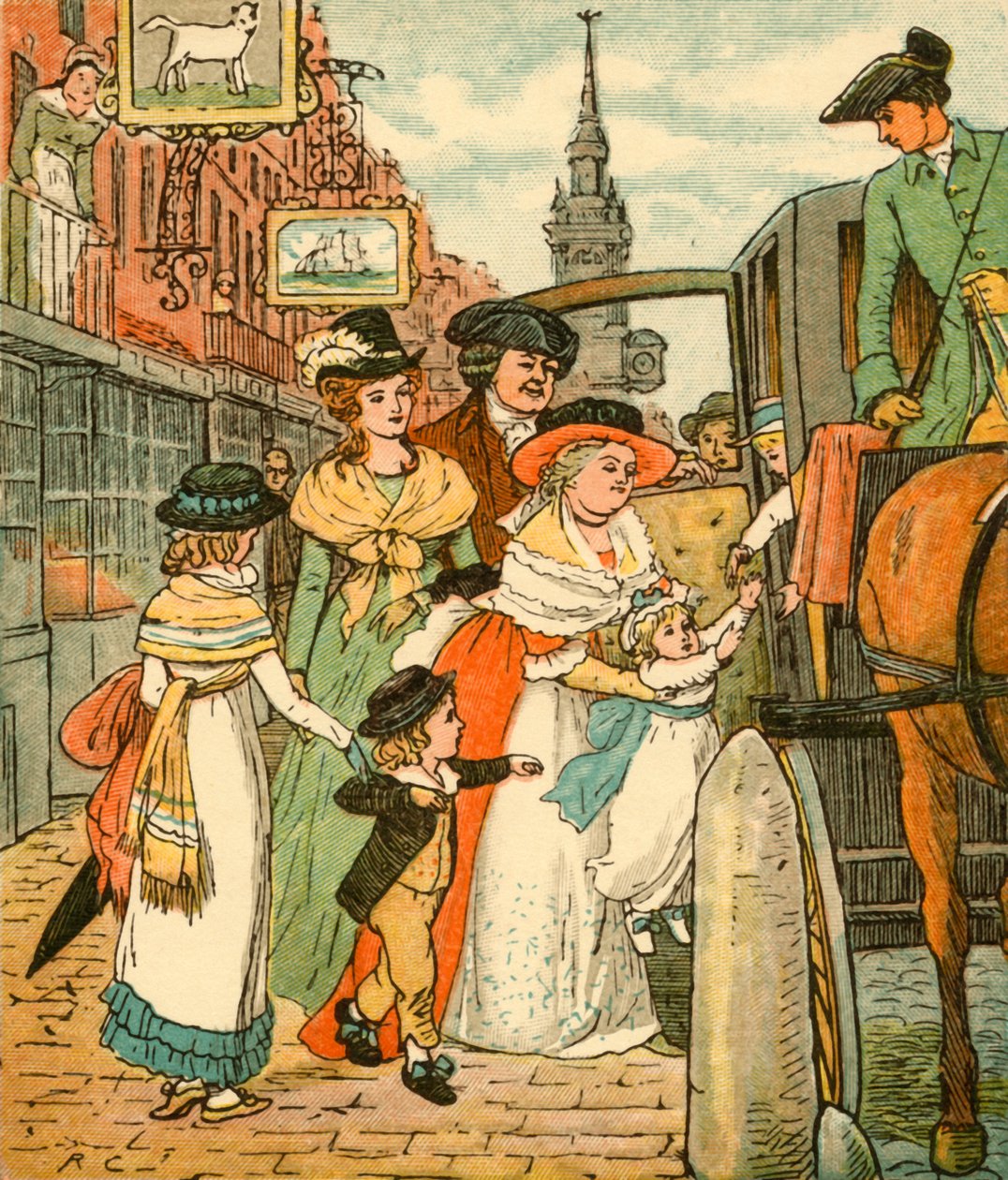 John Gilpin ottaa perheensä matkaan lepotuolissa, 1878, 1918. tekijältä Randolph Caldecott