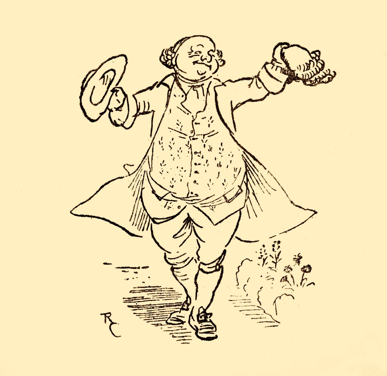 John Gilpinsin ystävä lainaa hänelle peruukin ja hatun, 1878, c1918. tekijältä Randolph Caldecott