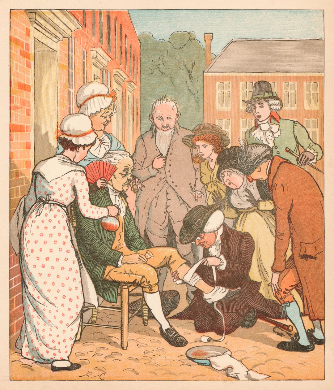 Naapurit pukemassa Islingtonsin hyvää miestä purevat, c1879. tekijältä Randolph Caldecott