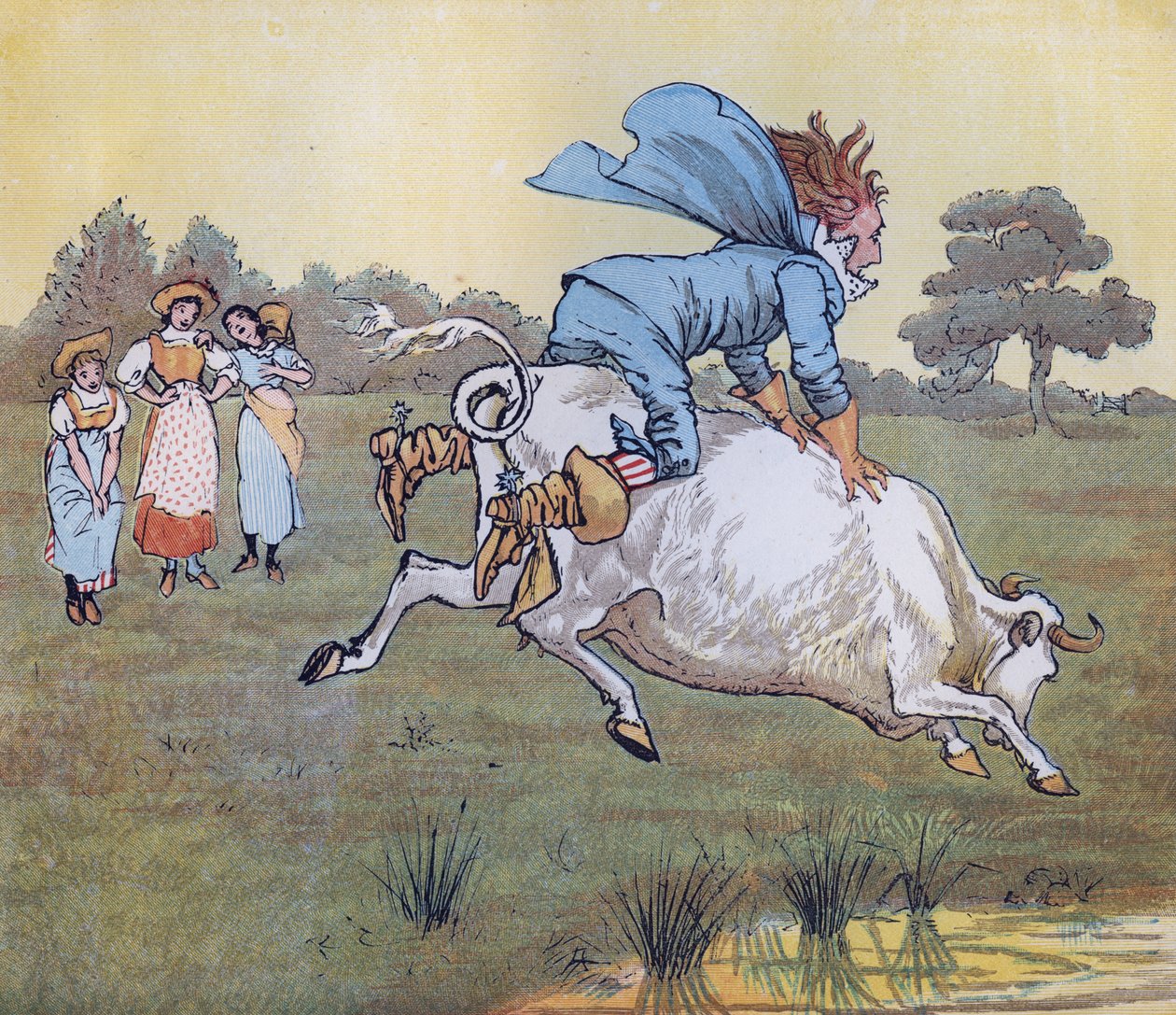Kukaan ei kysynyt sinulta, herra, hän sanoi. Randolph Caldecottin kuvitus Nursery Rhymelle "The Milkmaid". tekijältä Randolph Caldecott