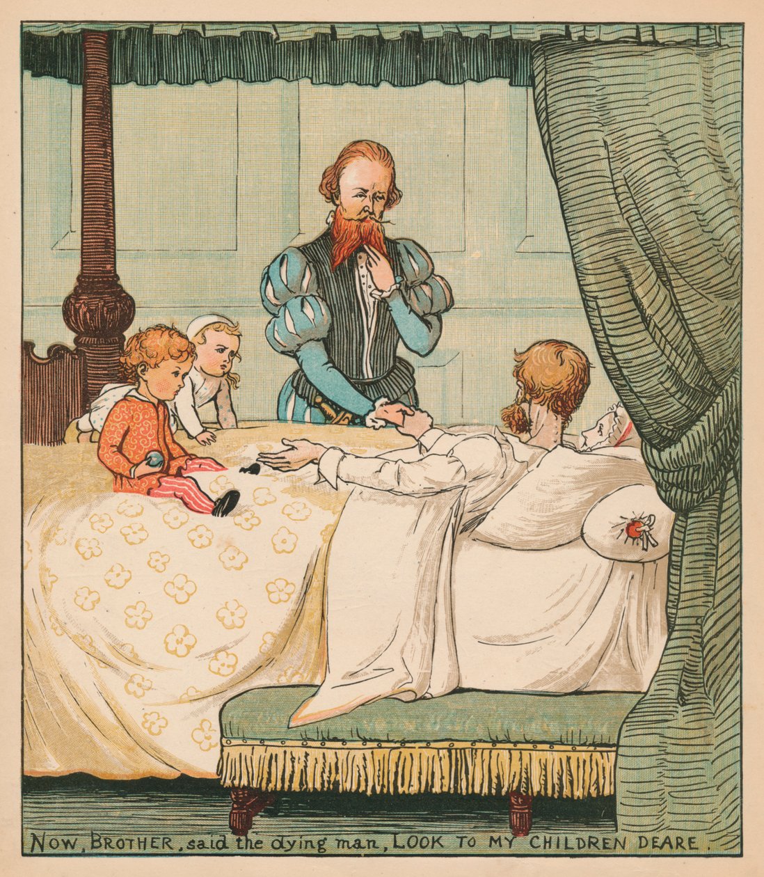Nyt, veli, sanoi kuoleva mies: Katsokaa rakkaat lapseni, vuodelta 1878. tekijältä Randolph Caldecott