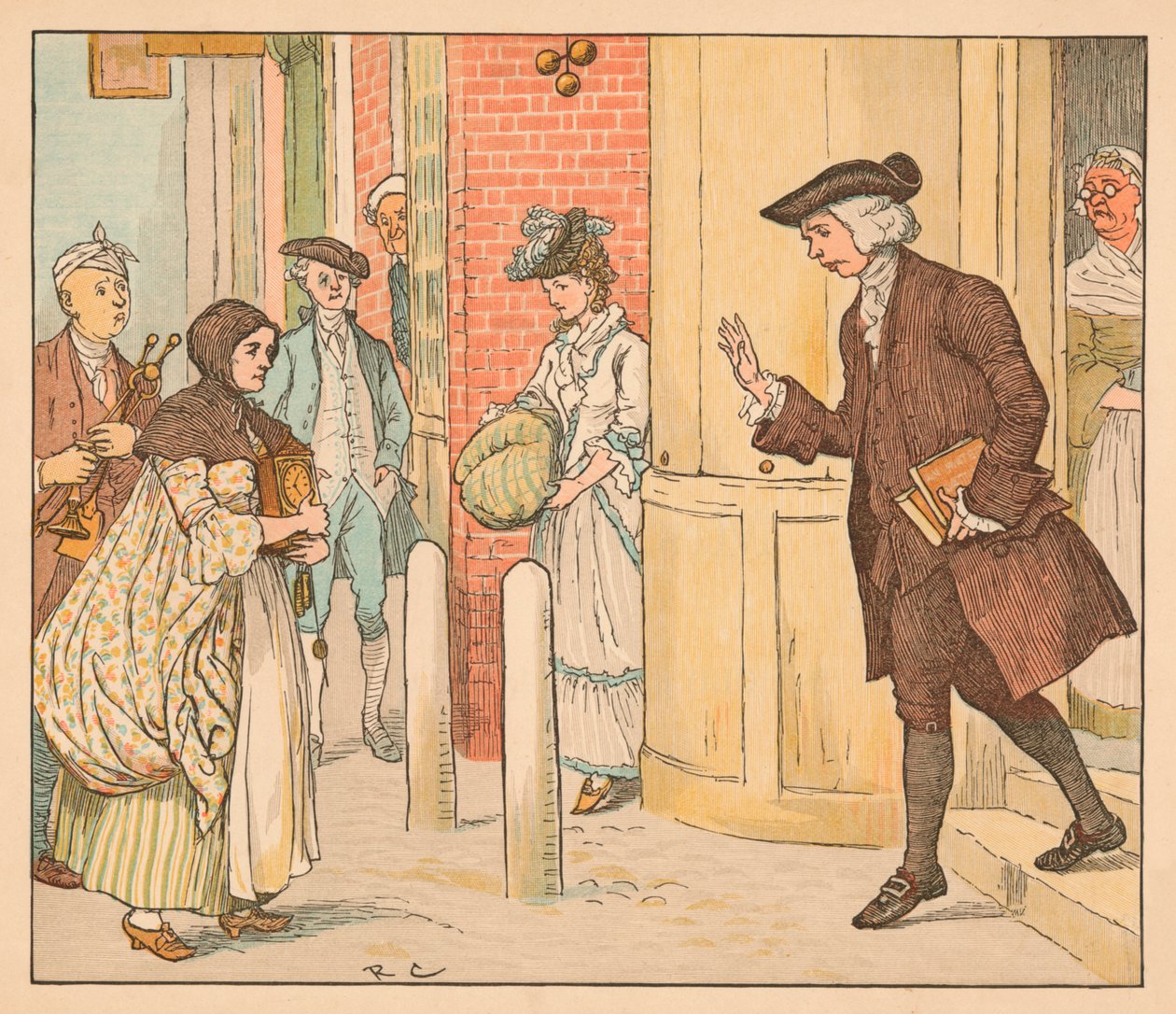 Ihmisiä panttilainaamon ulkopuolella, c1885, 1934. tekijältä Randolph Caldecott