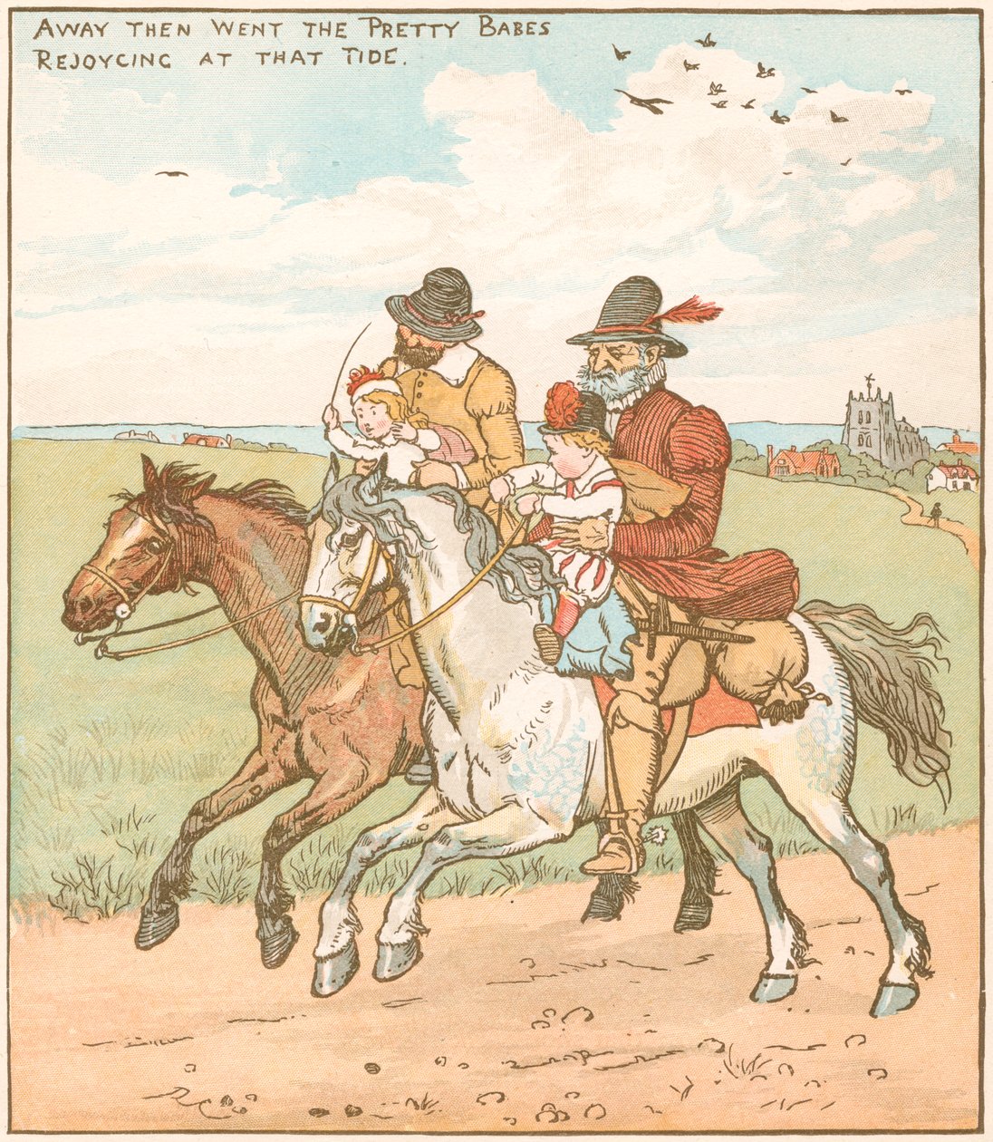 Kohtaus elokuvasta The Babes in the Wood, 1878 tekijältä Randolph Caldecott