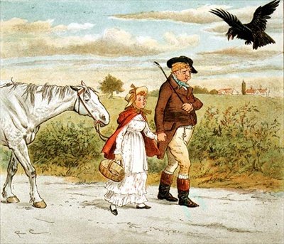 Maanviljelijä sidottu pään kanssa julkaisusta "Maanviljelijä meni ravitsemaan harmaata tammaansa" tekijältä Randolph Caldecott