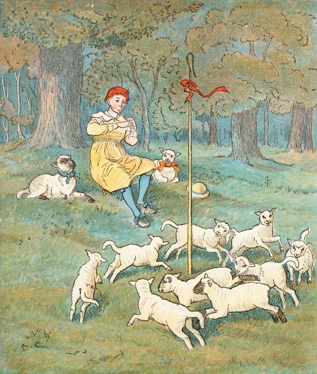 Maanviljelijän poika (värilitografia) tekijältä Randolph Caldecott