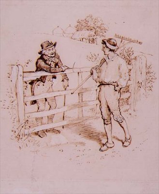 The Shepherd, kuvitus Edwin Waughin julkaisusta "Lancashire Sketches", pubi. Kirjailija: John Heywood tekijältä Randolph Caldecott