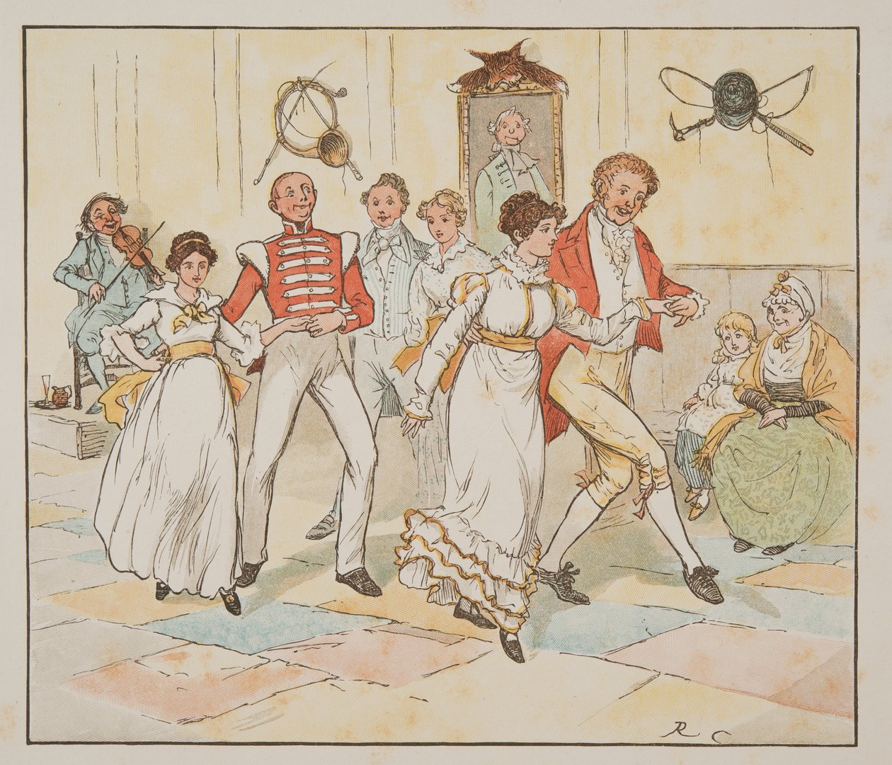 The Soldier and his Bride, The Hey Diddle Diddle Picture Book, pub.1882 (värikaiverrus) tekijältä Randolph Caldecott